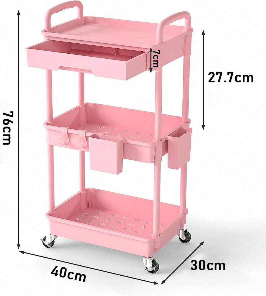 Organizador de carrito utilitario de 3 niveles con cajón extraíble