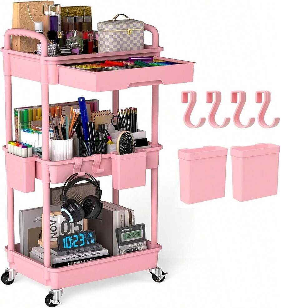 Organizador de carrito utilitario de 3 niveles con cajón extraíble