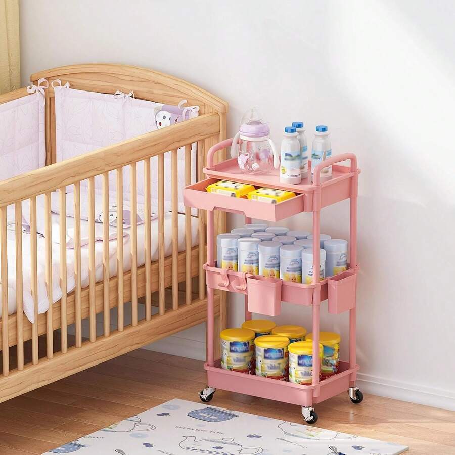 Organizador de carrito utilitario de 3 niveles con cajón extraíble