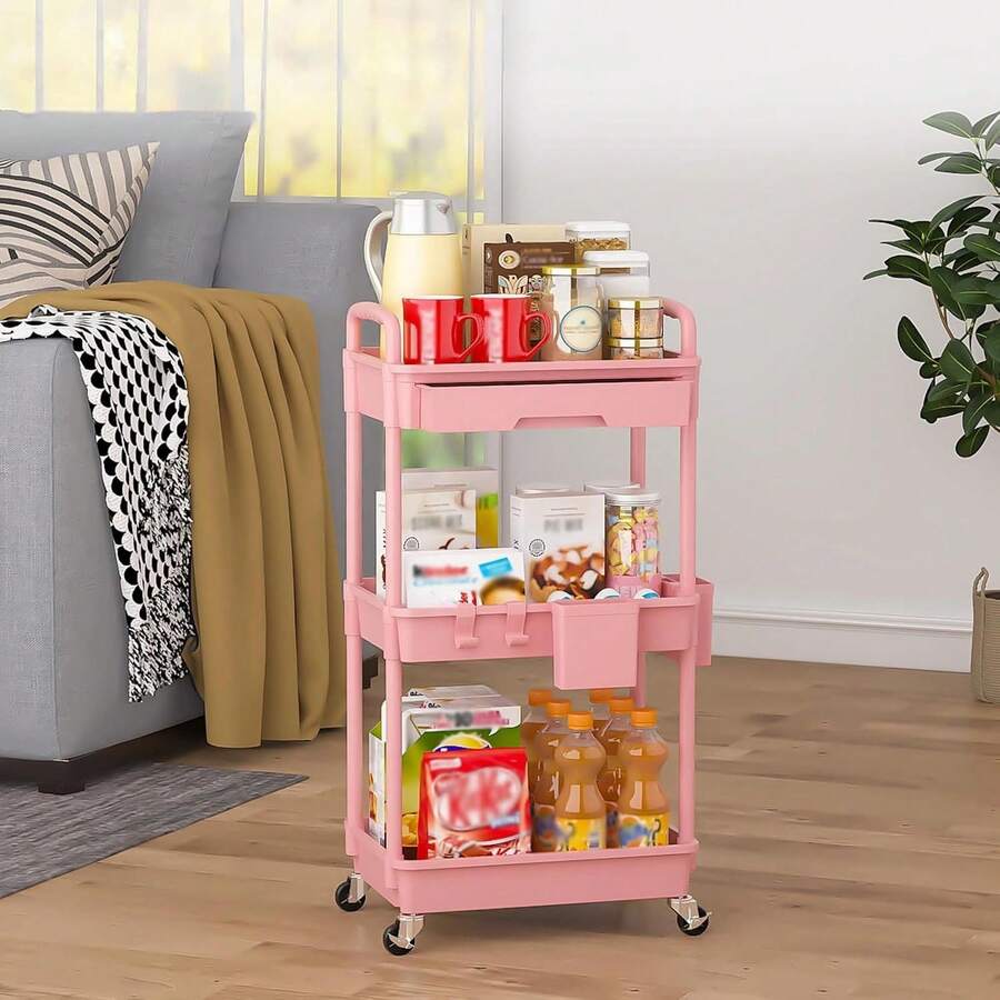 Organizador de carrito utilitario de 3 niveles con cajón extraíble