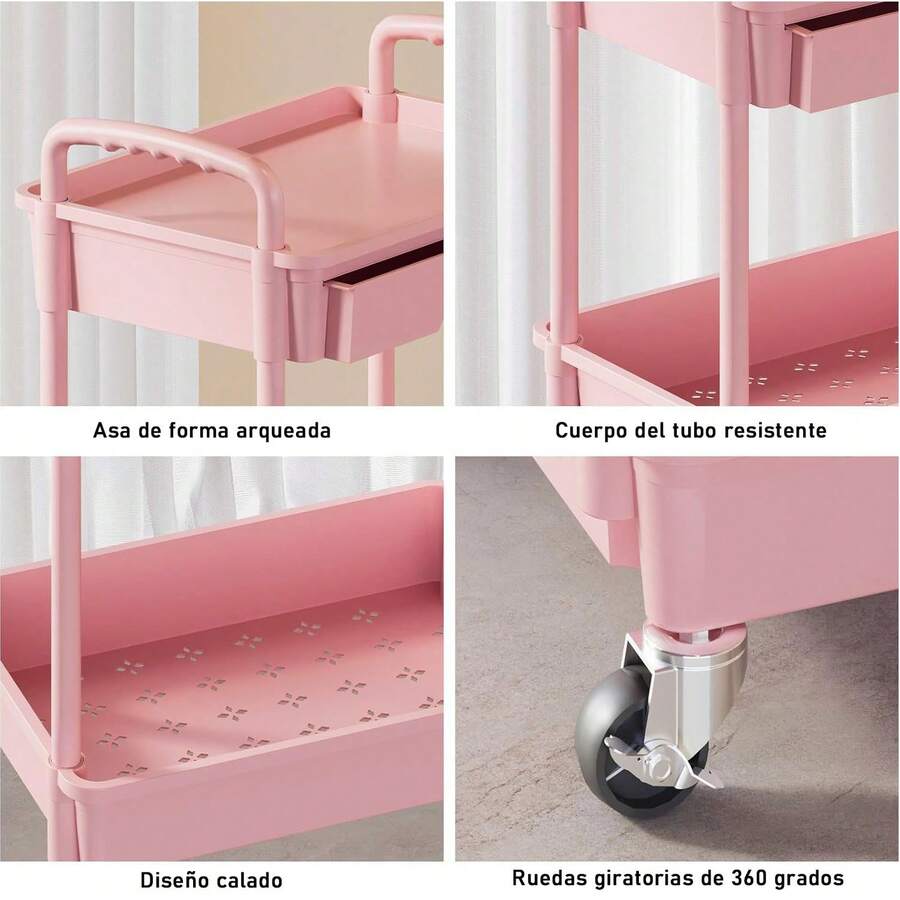 Organizador de carrito utilitario de 3 niveles con cajón extraíble