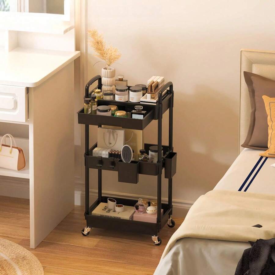 Organizador de carrito utilitario de 3 niveles con cajón extraíble