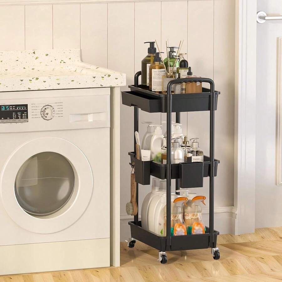 Organizador de carrito utilitario de 3 niveles con cajón extraíble