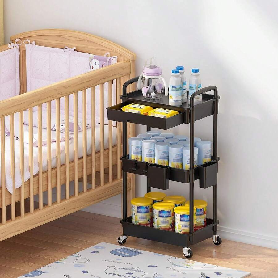 Organizador de carrito utilitario de 3 niveles con cajón extraíble