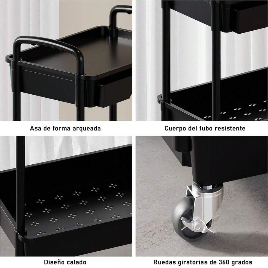 Organizador de carrito utilitario de 3 niveles con cajón extraíble