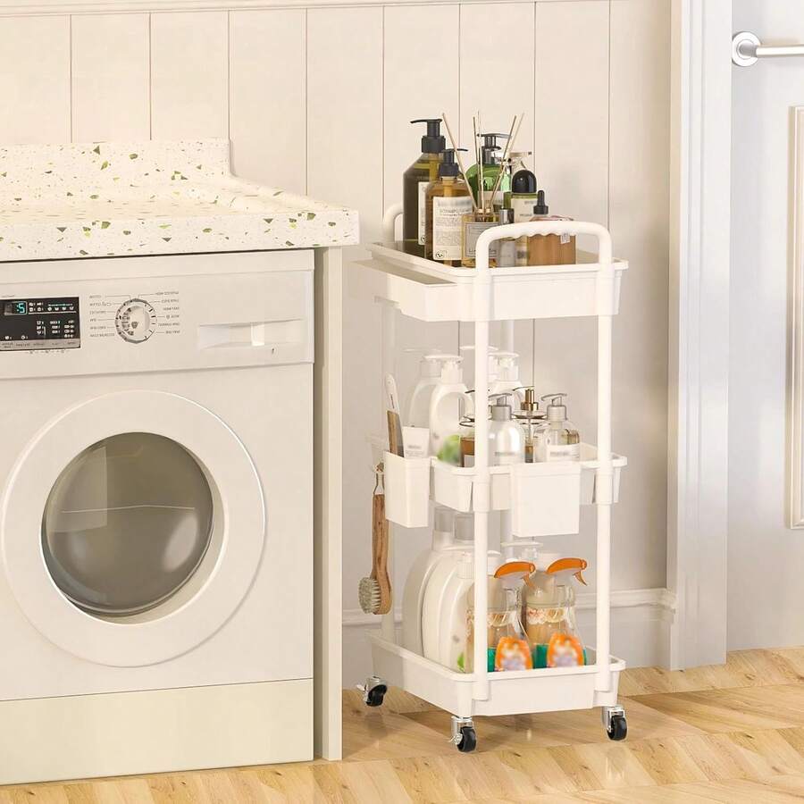 Organizador de carrito utilitario de 3 niveles con cajón extraíble