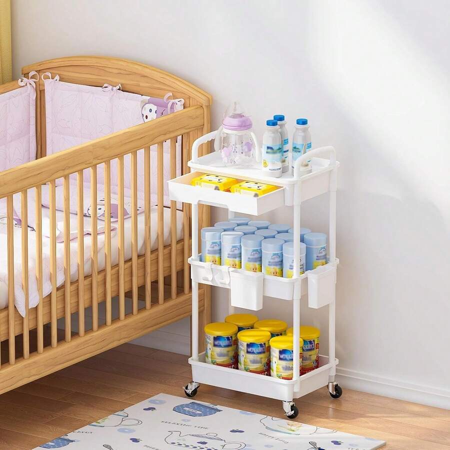 Organizador de carrito utilitario de 3 niveles con cajón extraíble