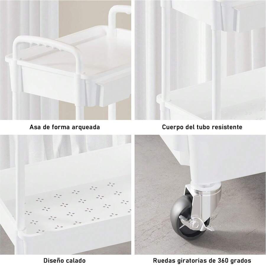 Organizador de carrito utilitario de 3 niveles con cajón extraíble