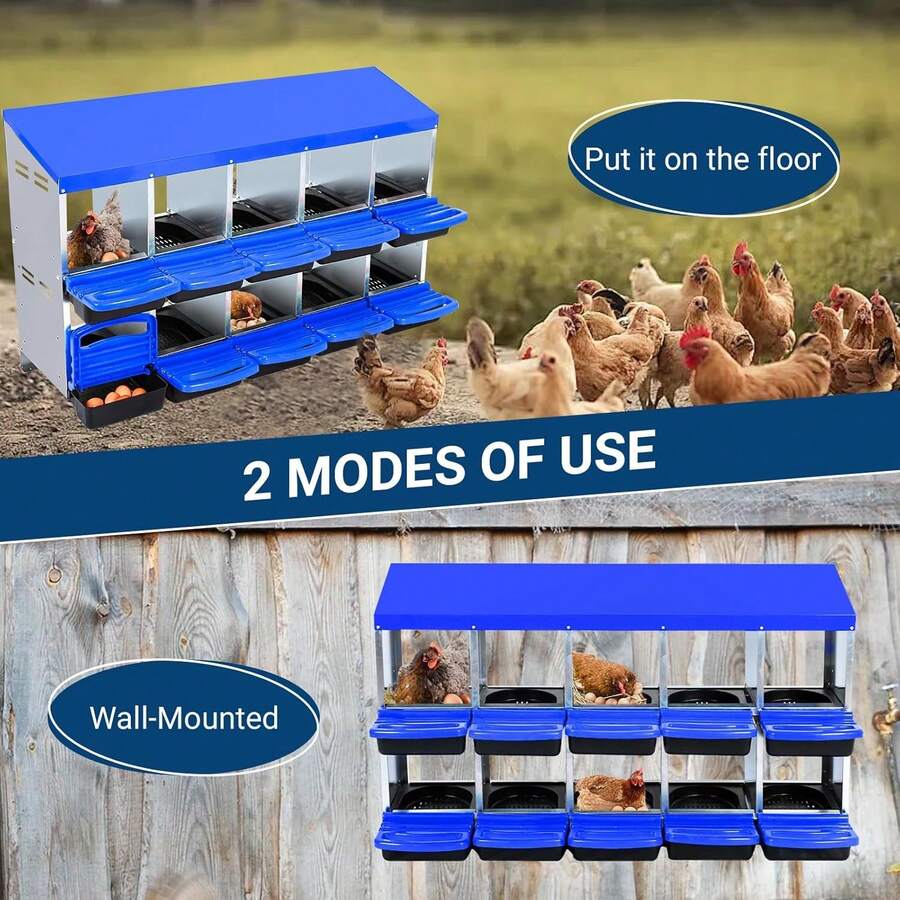 Cajón de Nidificación de Metal para Gallinas de 10 Huecos