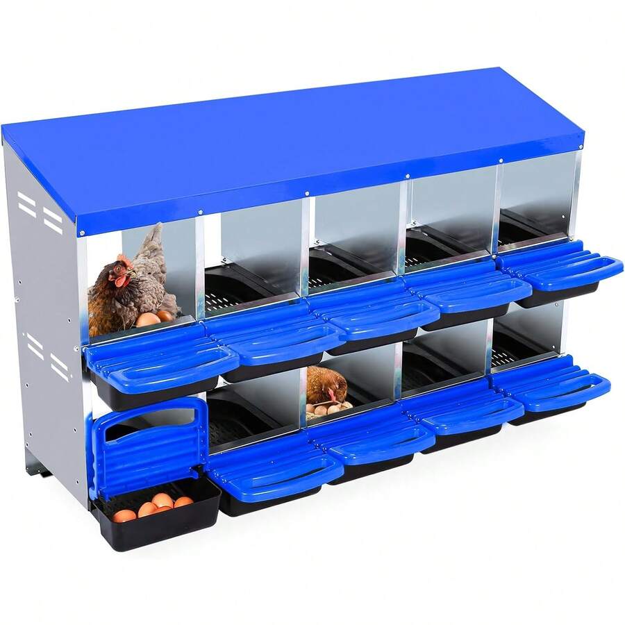 Cajón de Nidificación de Metal para Gallinas de 10 Huecos
