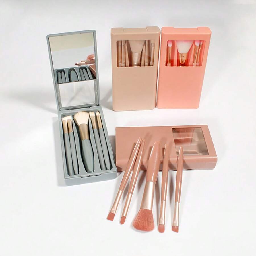 5 pinceles de maquillaje con espejo
