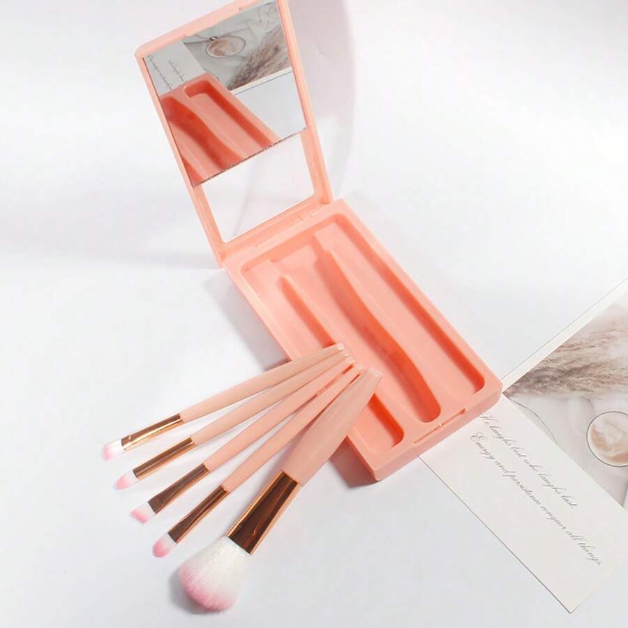 5 pinceles de maquillaje con espejo