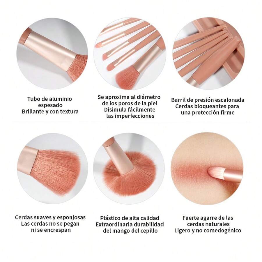 5 pinceles de maquillaje con espejo