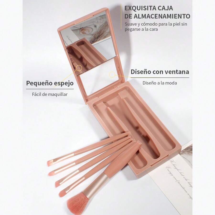 5 pinceles de maquillaje con espejo