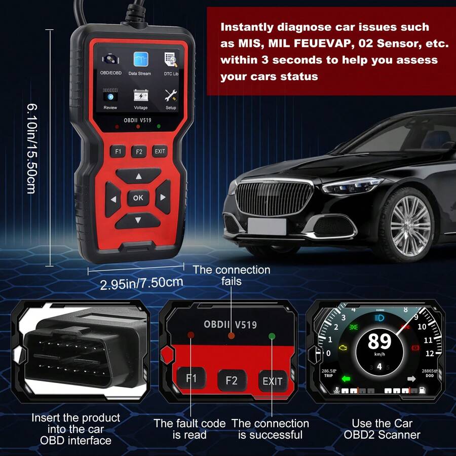 V519 Escáner profesional OBD2 - Herramienta de diagnóstico automotriz