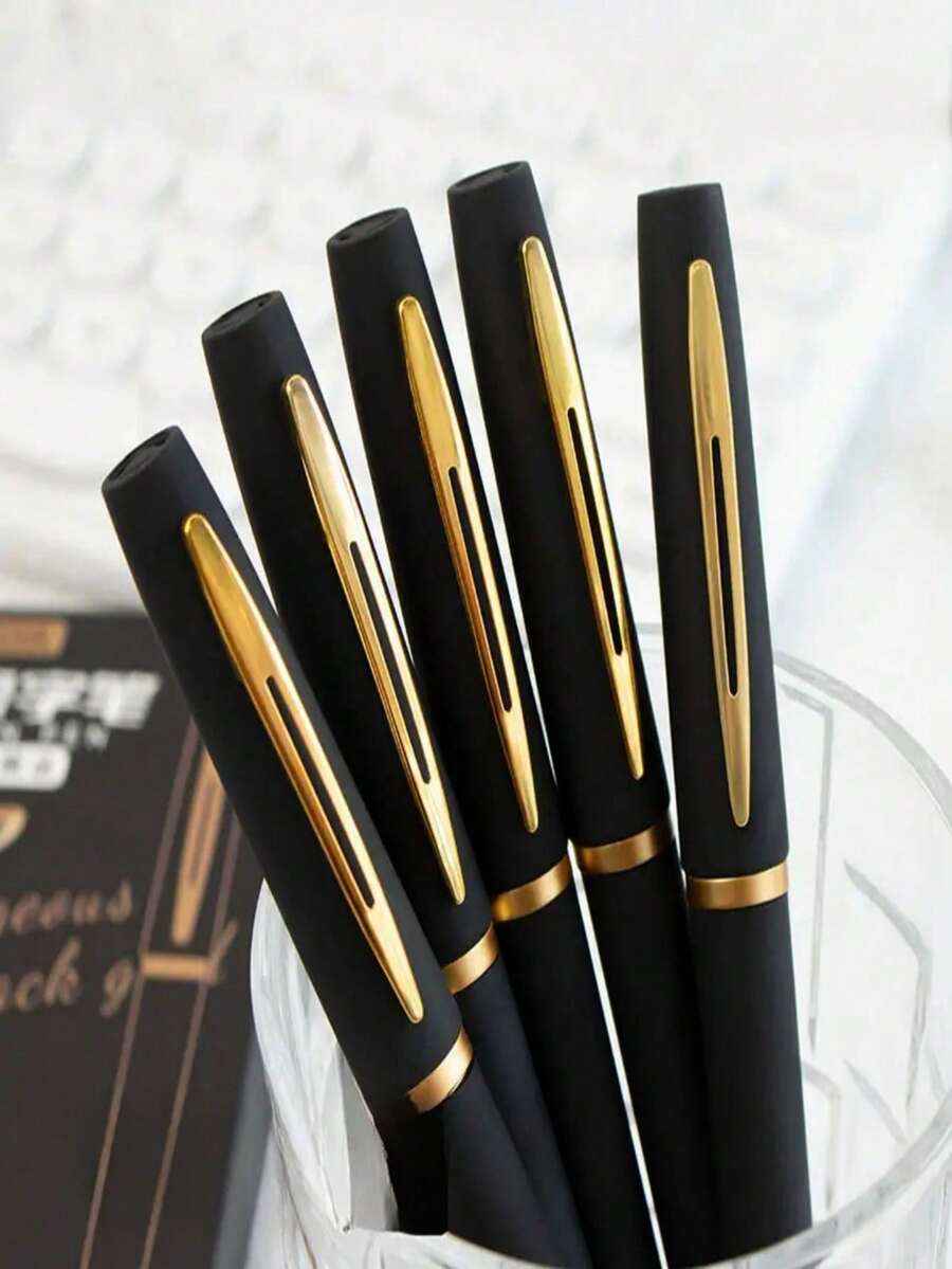elegante juego de bolígrafos de gel negro y dorado