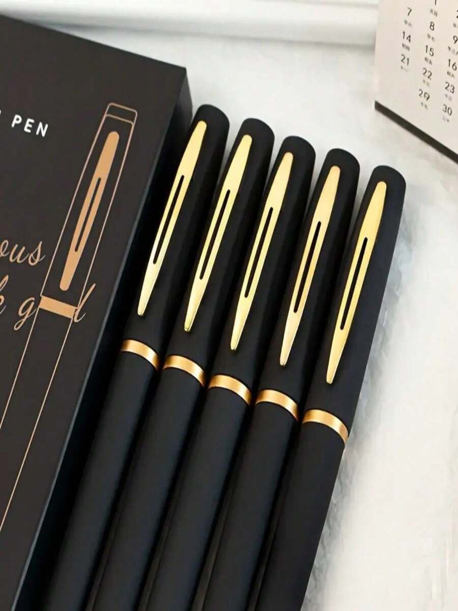 elegante juego de bolígrafos de gel negro y dorado