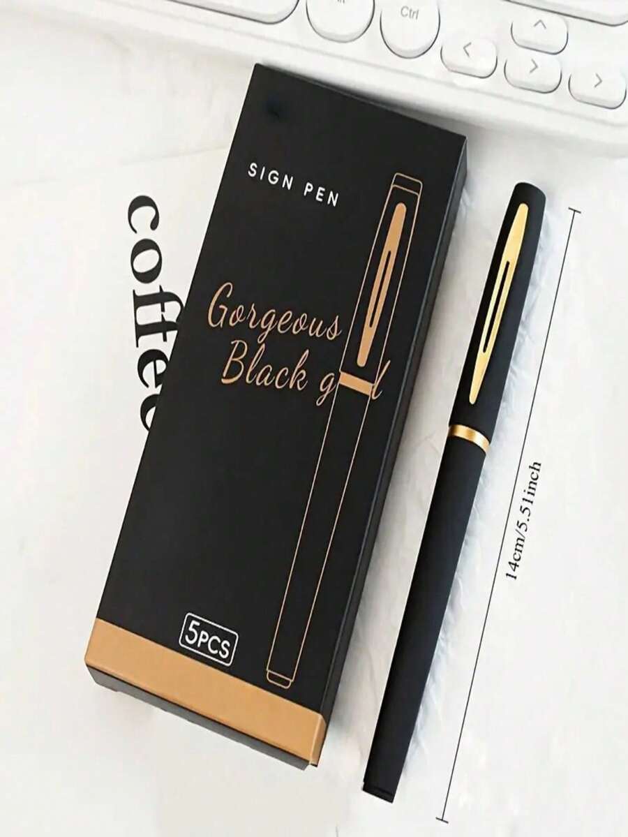 elegante juego de bolígrafos de gel negro y dorado