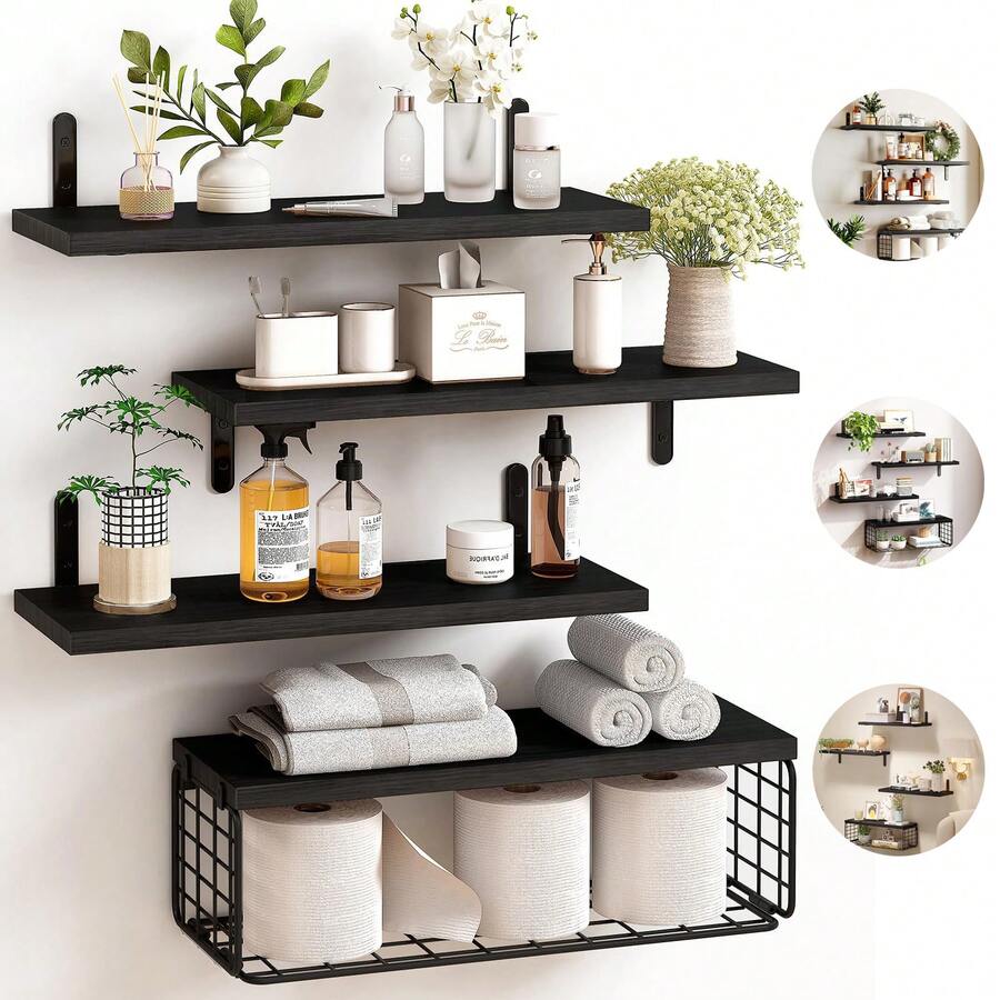 4 Repisas Flotante Madera Minimalista