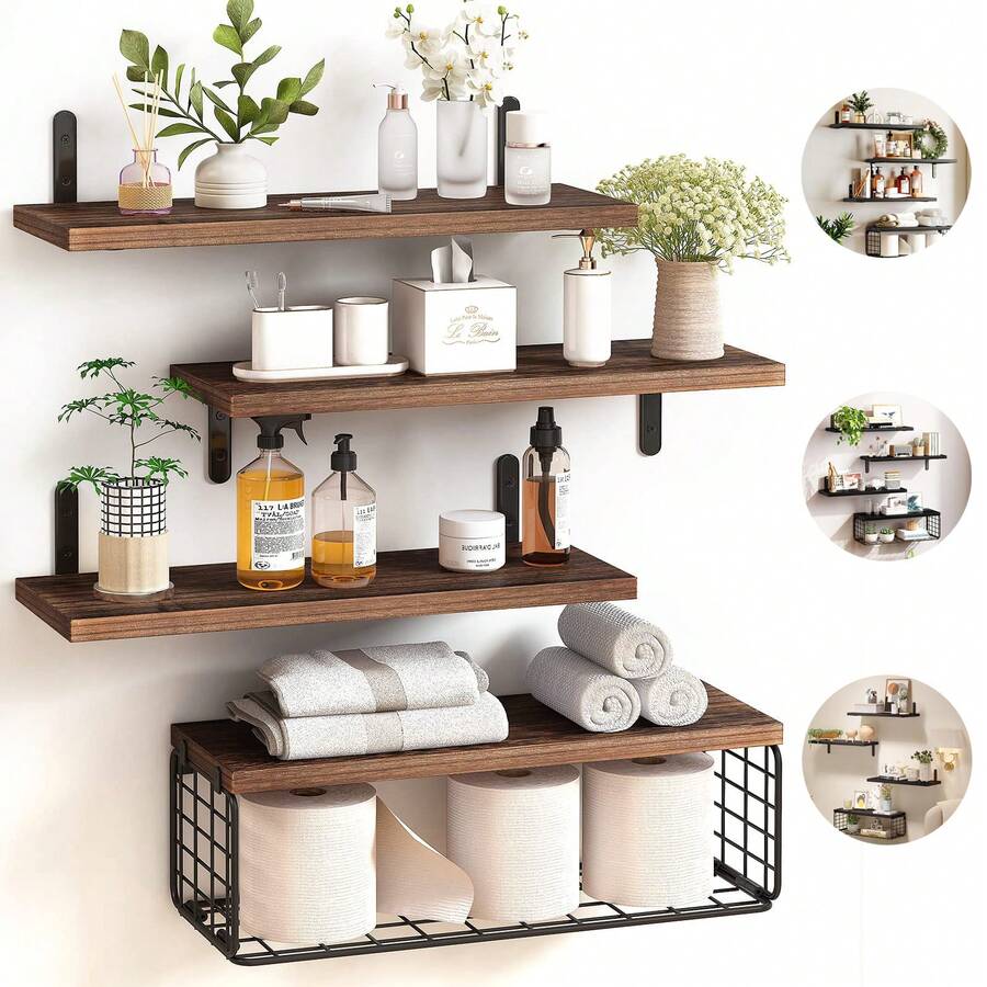 4 Repisas Flotante Madera Minimalista