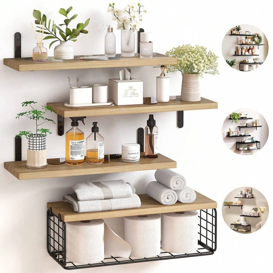 4 Repisas Flotante Madera Minimalista