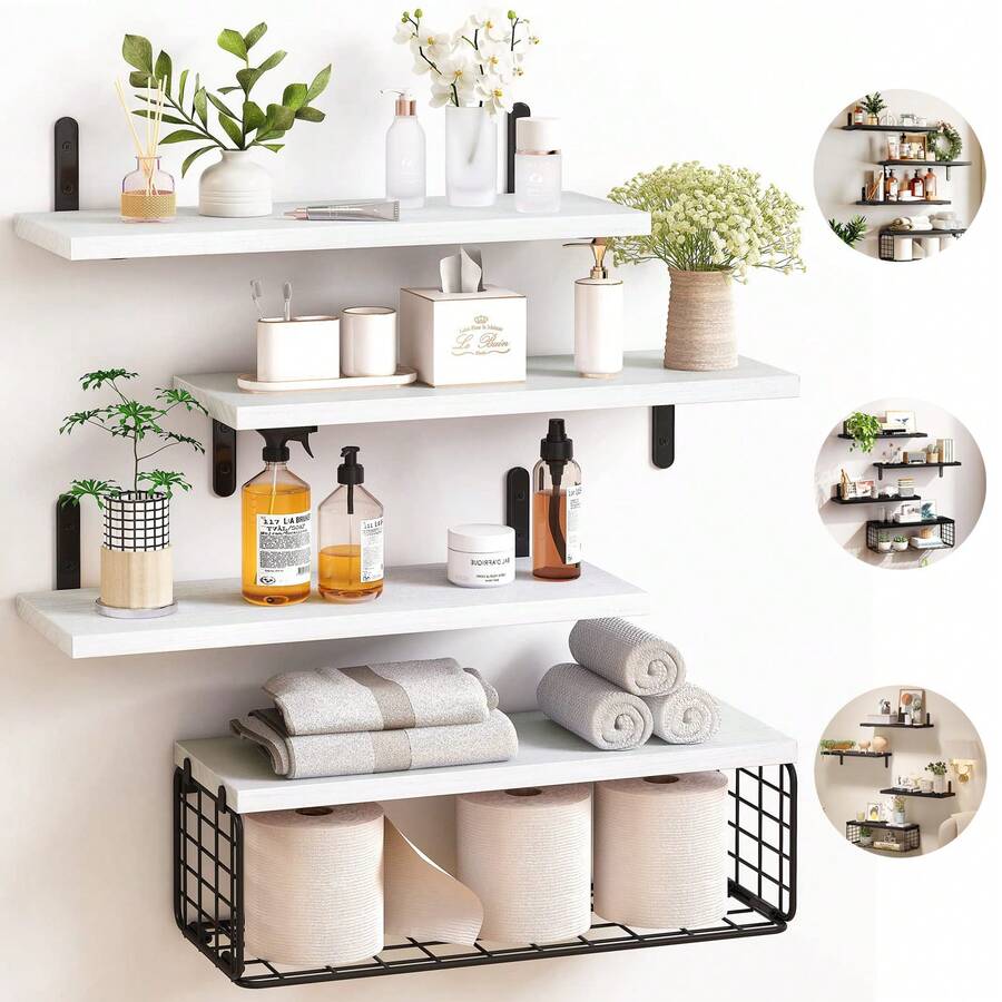 4 Repisas Flotante Madera Minimalista