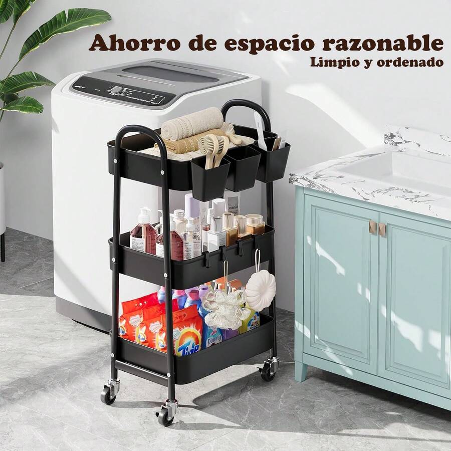 Carrito de metal de 3 niveles con ruedas