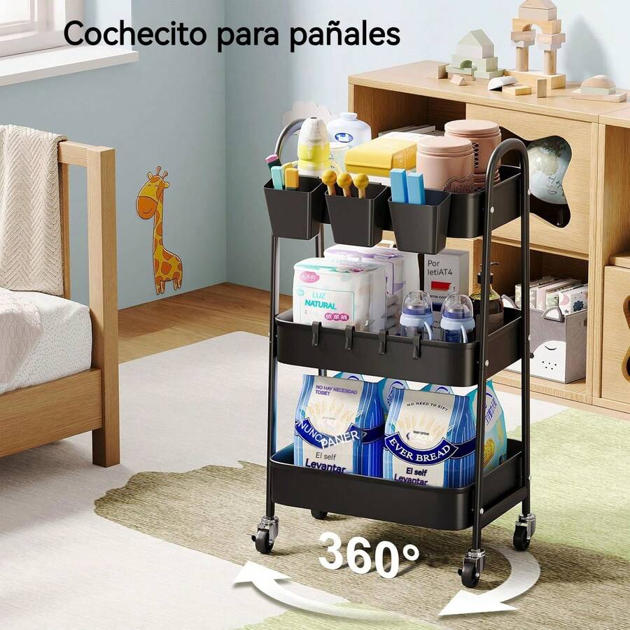 Carrito de metal de 3 niveles con ruedas