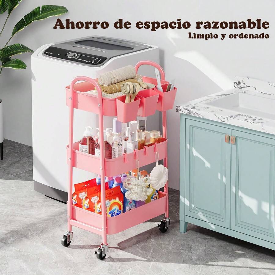 Carrito de metal de 3 niveles con ruedas