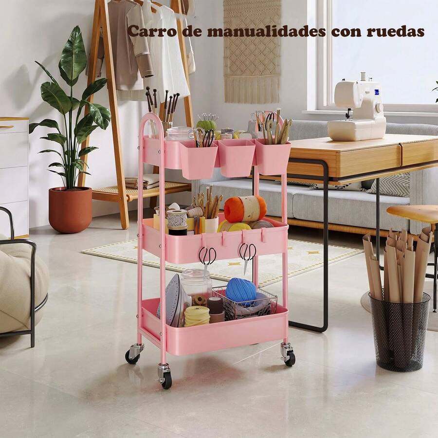 Carrito de metal de 3 niveles con ruedas