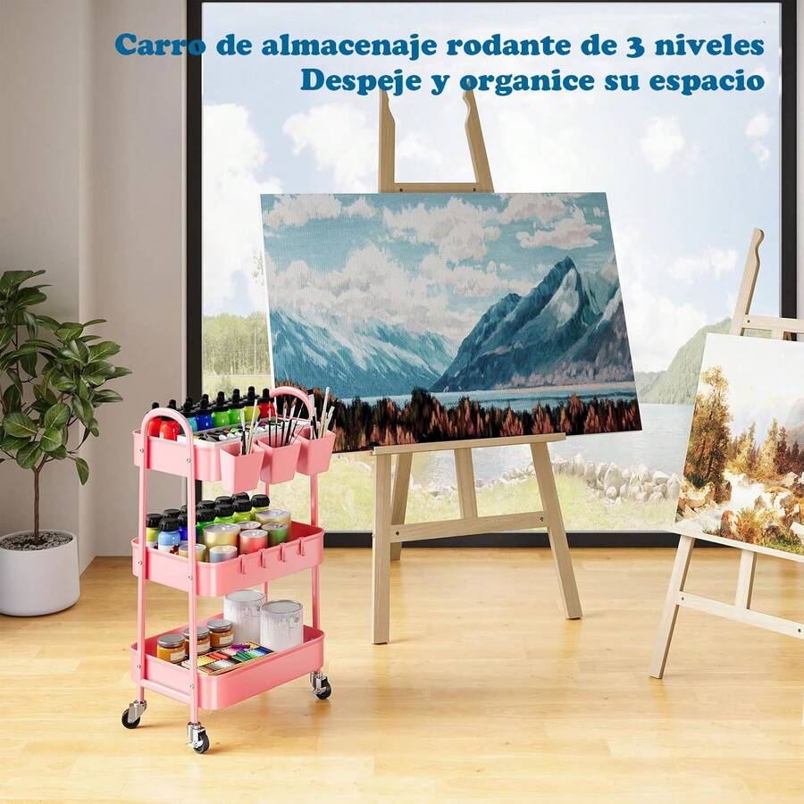 Carrito de metal de 3 niveles con ruedas
