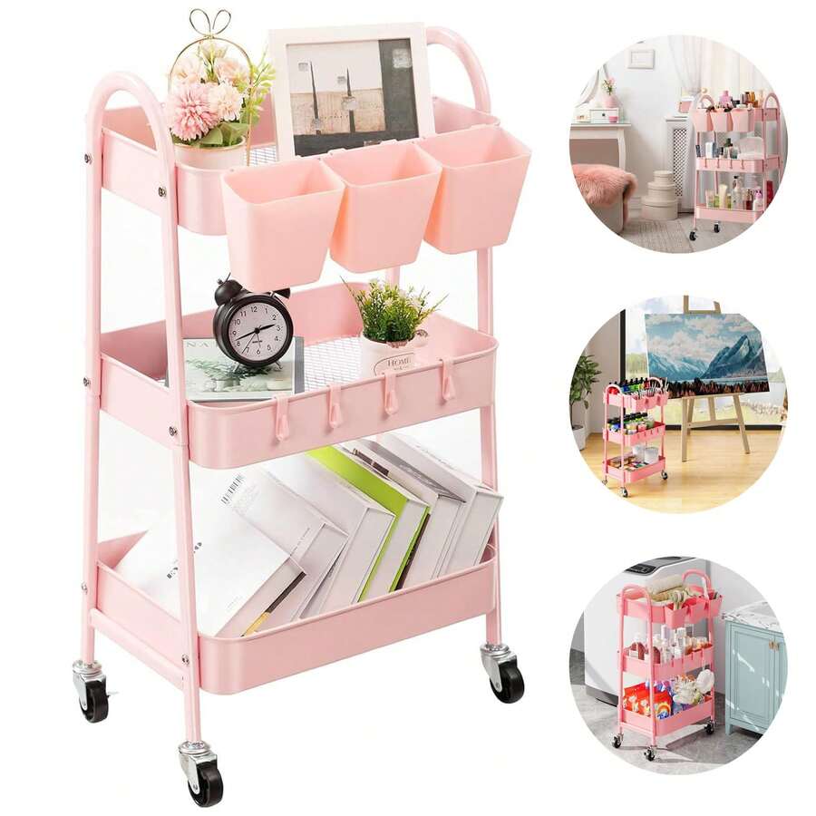 Carrito de metal de 3 niveles con ruedas