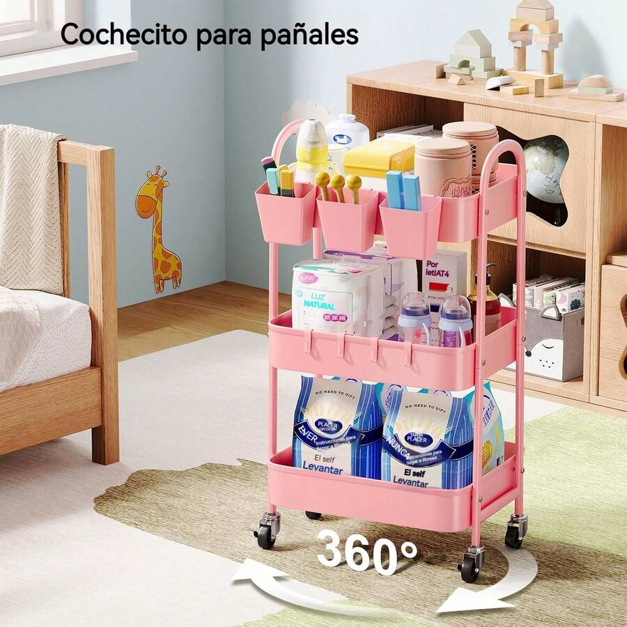 Carrito de metal de 3 niveles con ruedas