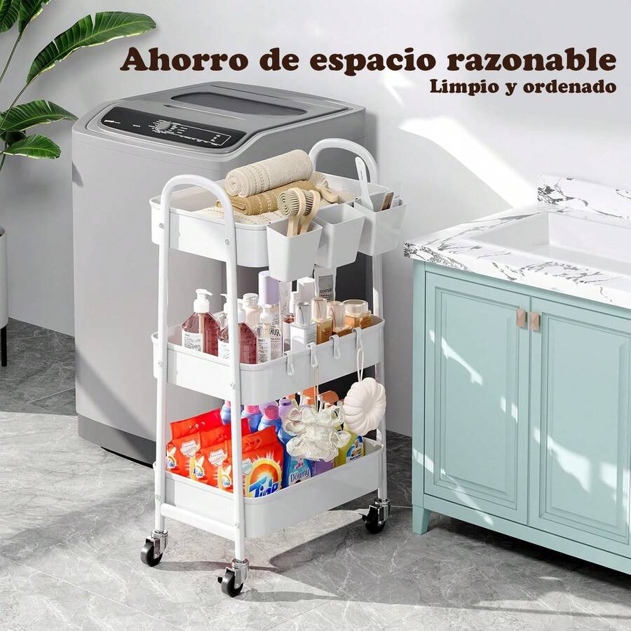 Carrito de metal de 3 niveles con ruedas
