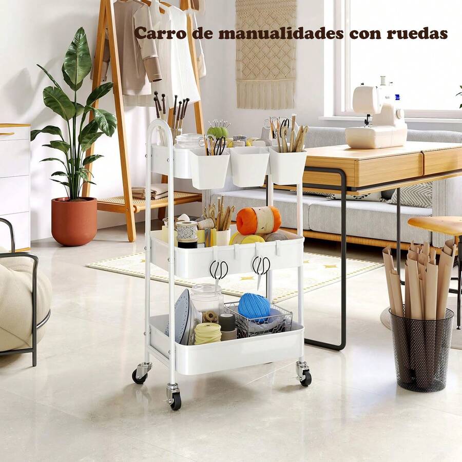 Carrito de metal de 3 niveles con ruedas