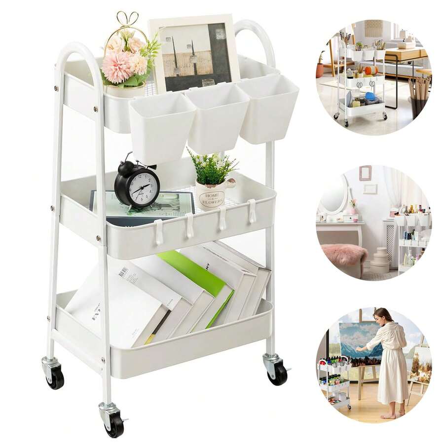 Carrito de metal de 3 niveles con ruedas