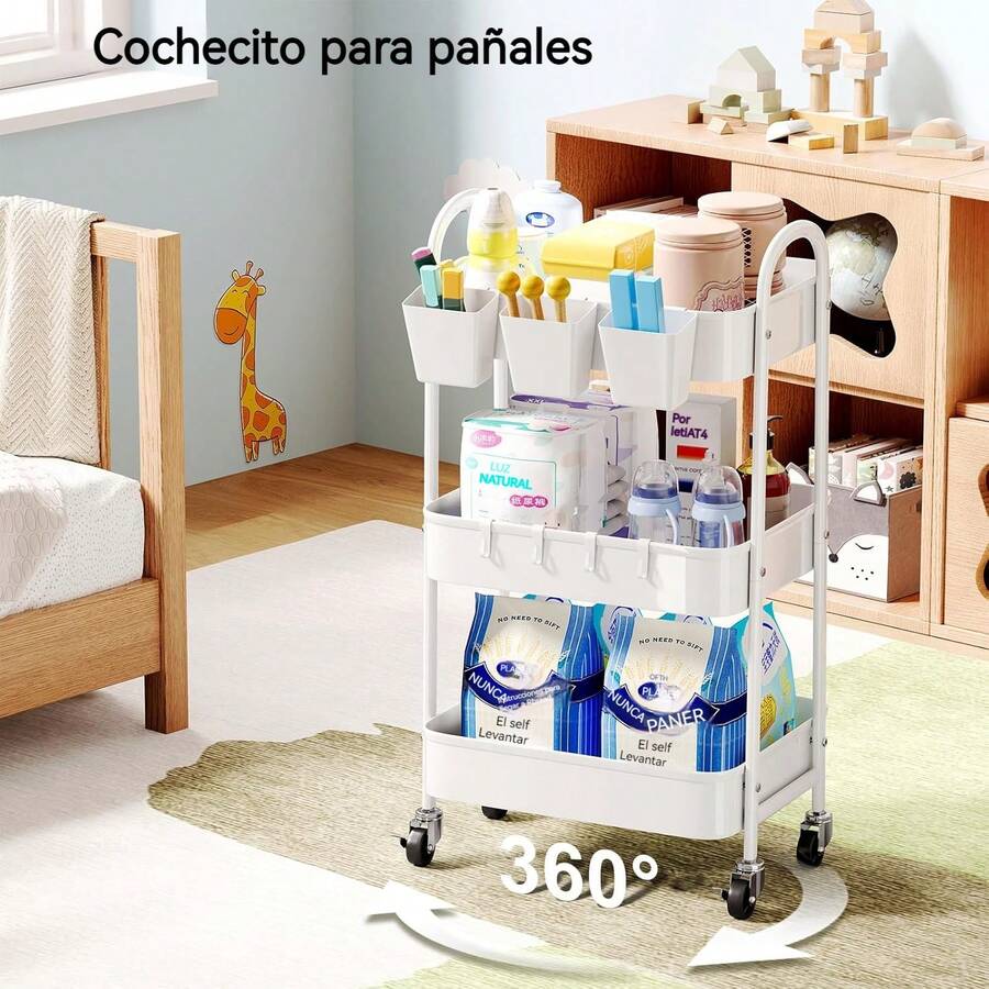 Carrito de metal de 3 niveles con ruedas