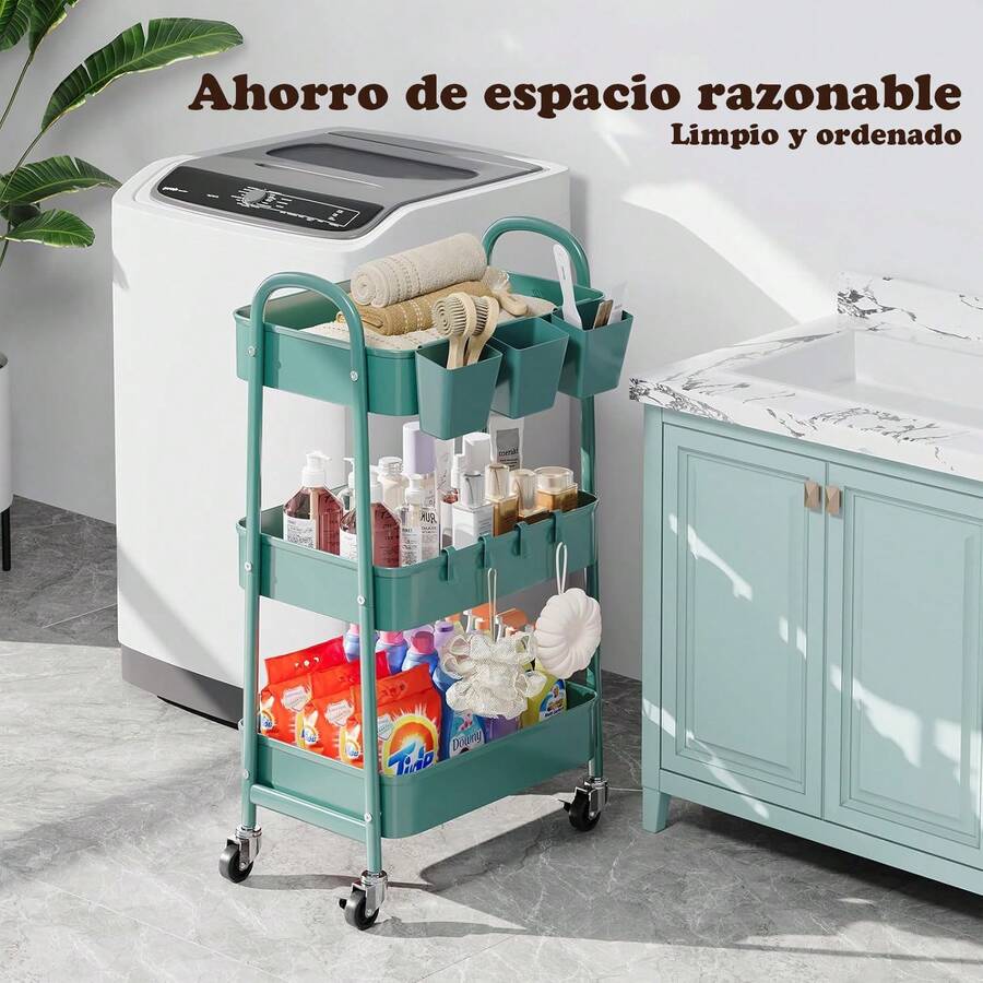 Carrito de metal de 3 niveles con ruedas