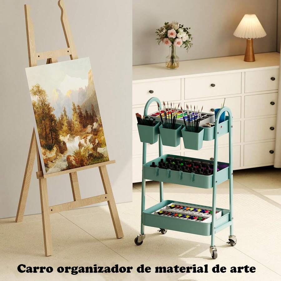 Carrito de metal de 3 niveles con ruedas