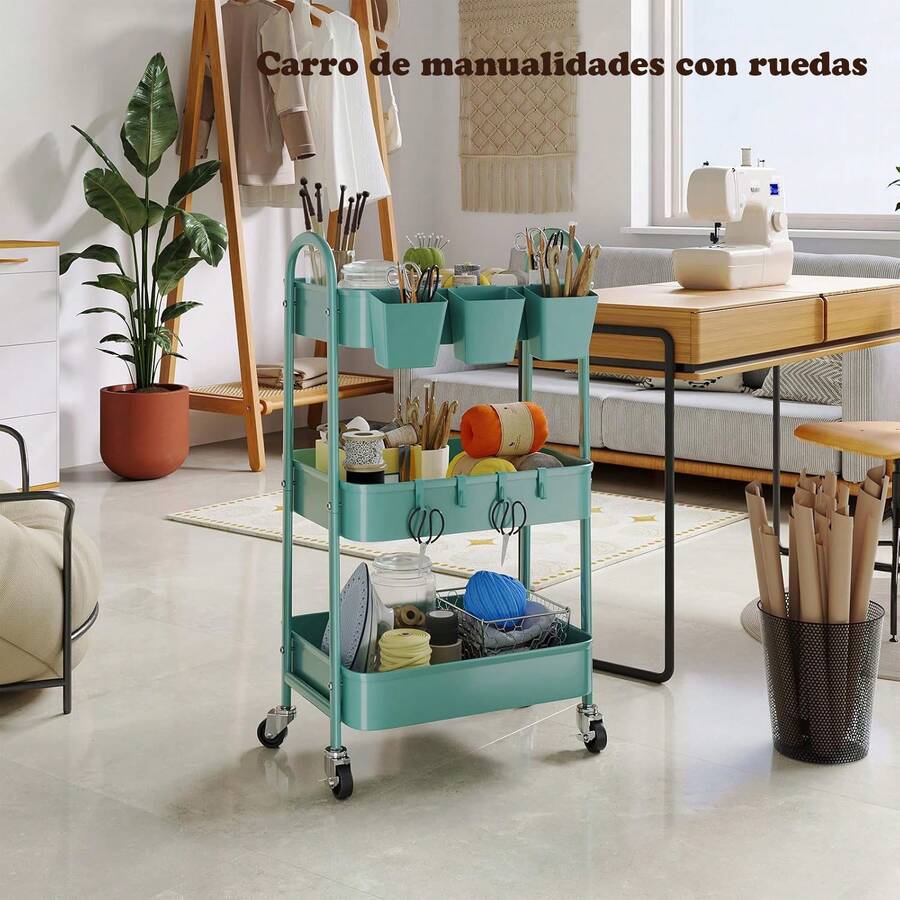 Carrito de metal de 3 niveles con ruedas