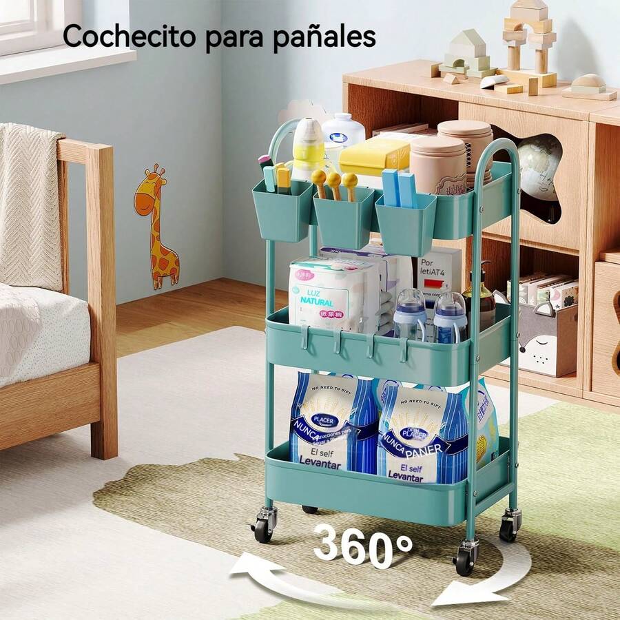 Carrito de metal de 3 niveles con ruedas