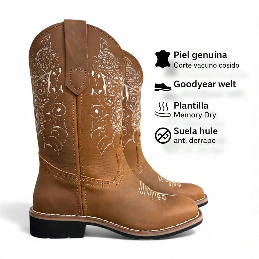 Bota Pedro Coyote Vaquera Mujer En Piel Elegante Comodidad
