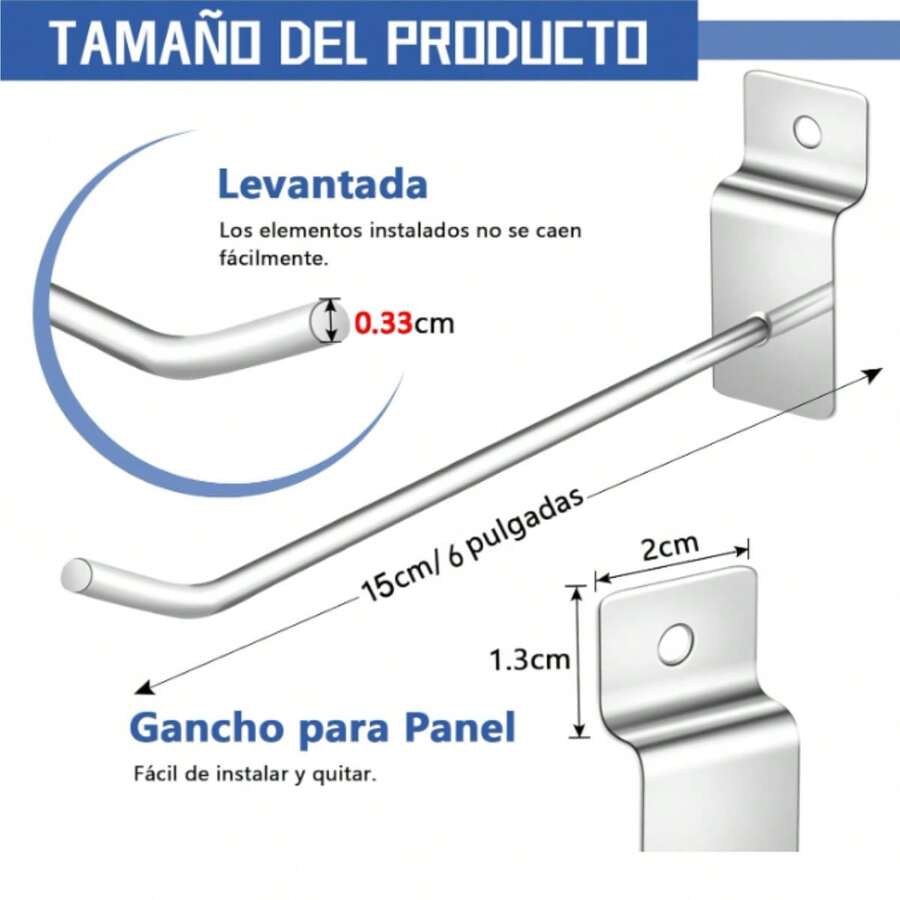 100 pzs (15cm) Gancho Metal para Panel Ranurado