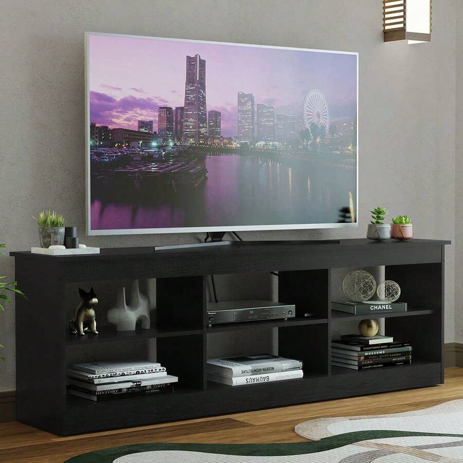 Mueble Mesa Para Tv Rack Madesa 6 Espacios Hasta 80 Negro 03 decoración de cuarto vanity tocador muebles para cuarto muebles escritorio vanity tocador centro de mesa mesa sillas