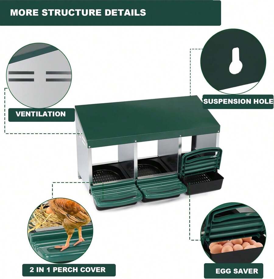 Caja de Nidificación para Gallinas de Metal 3 Compartimentos
