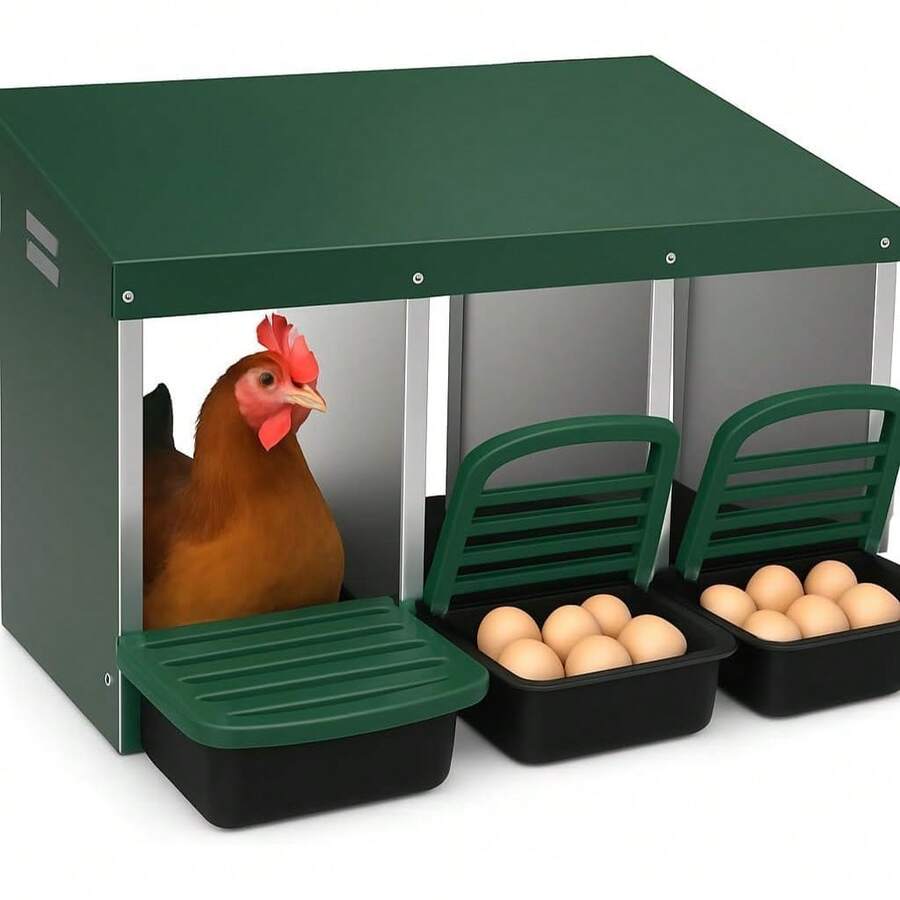 Caja de Nidificación para Gallinas de Metal 3 Compartimentos