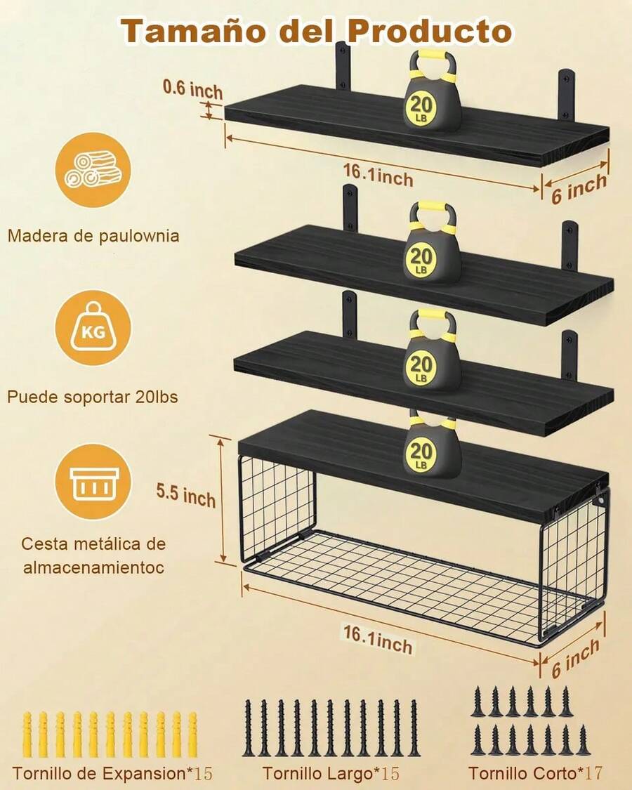 4 Repisas Flotante Madera Minimalista