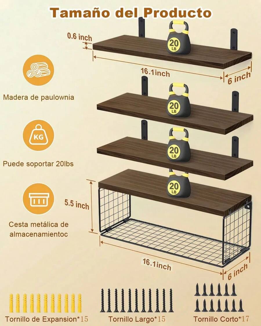 4 Repisas Flotante Madera Minimalista