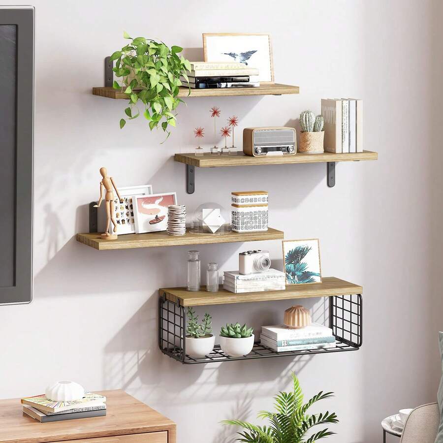 4 Repisas Flotante Madera Minimalista