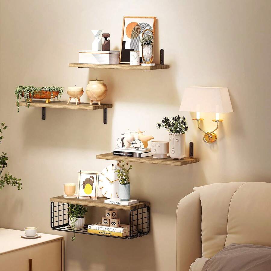 4 Repisas Flotante Madera Minimalista